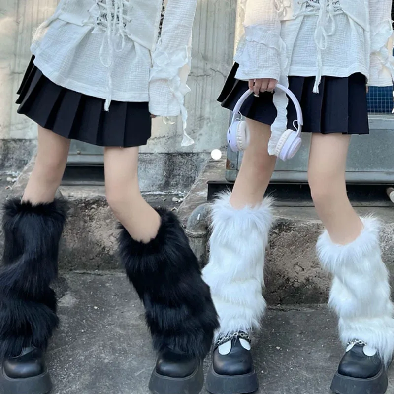 

Y2K 25cm 40cm Women Faux Fur Leg Warmers Soft Plush Winter Boot Covers Cute Lolita Knee High Sock Gothic Punk Streetwear Fashion