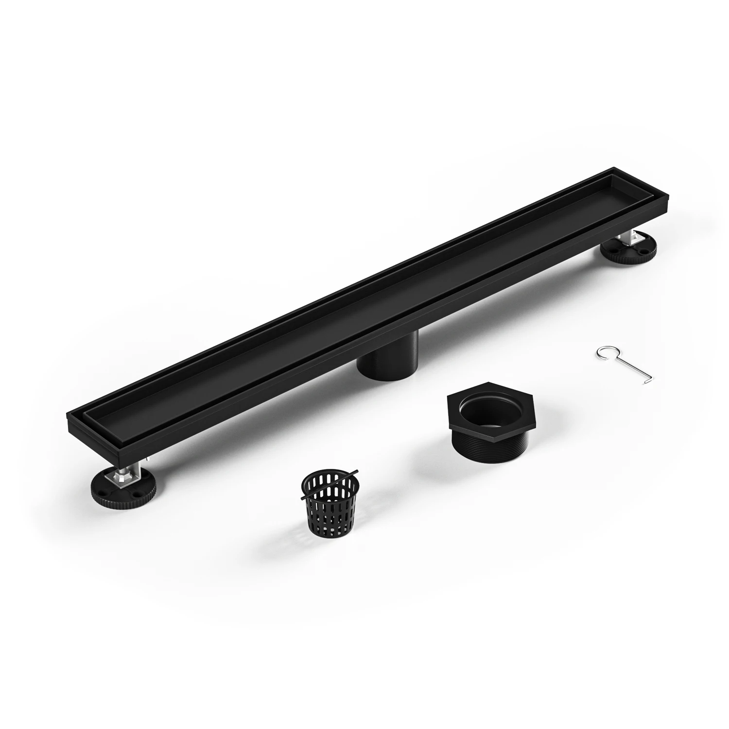 High Quality Black Stainless Steel Linear Shower Drain with Invisible Grate Modern Design for Hotel and Bathroom