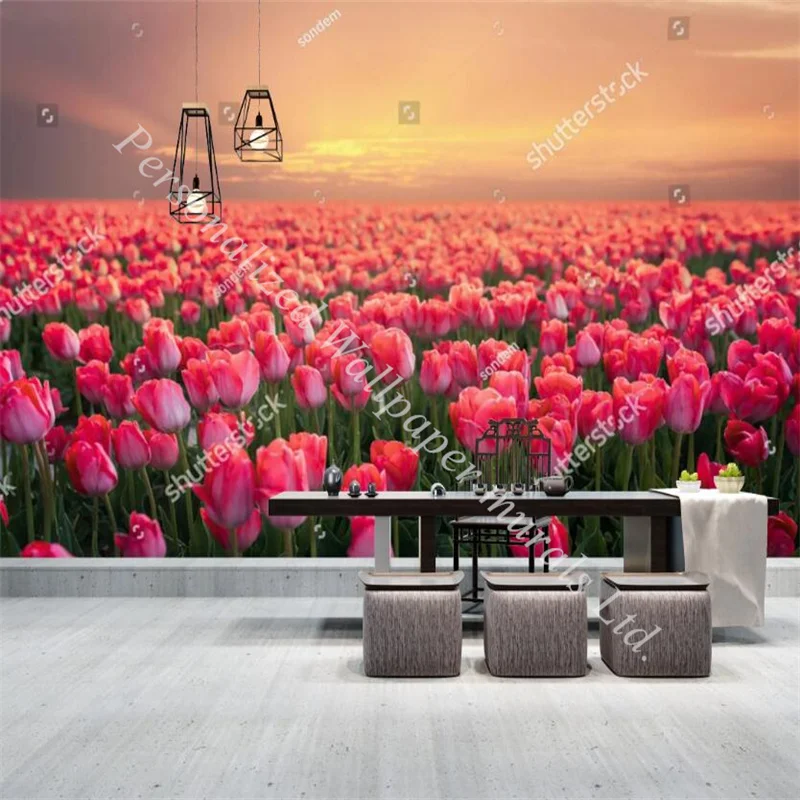 

Tulip Flower Sea Sunrise Natural Landscape 3d Photo Mural Wallpaper for Living Room Bedroom TV Sofa Wall Restaurant Wall Paper