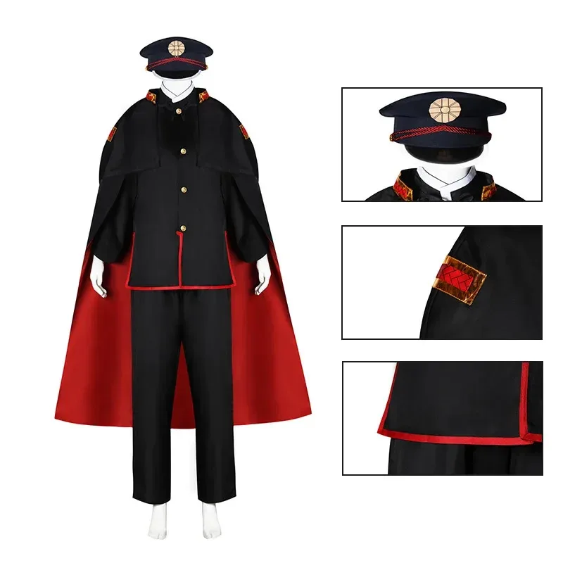 Anime Jibaku Shounen Hanako kun Yugi Amane Cosplay disfraz de Halloween capa vinculante negro conjunto completo uniforme peluca sombrero conjunto
