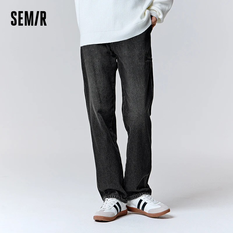 Semir Jeans Men 2023 Winter New Retro Simple Wash Craft Texture Loose Straight Trousers