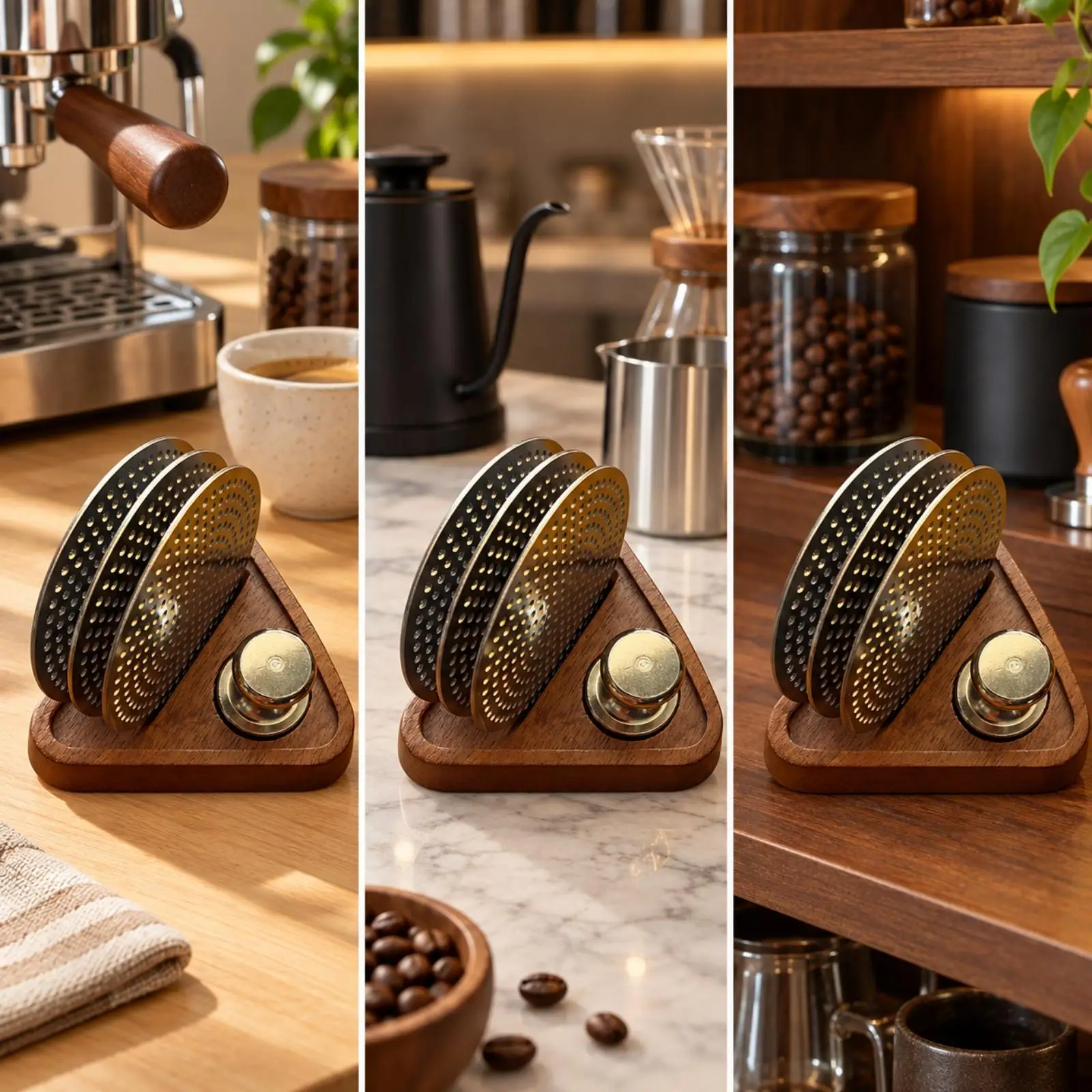 Coffee Pour over Stand Solid Wood with Stainless Steel Filter Rack Compact Triangle Design for Kitchen Counter Coffee Station