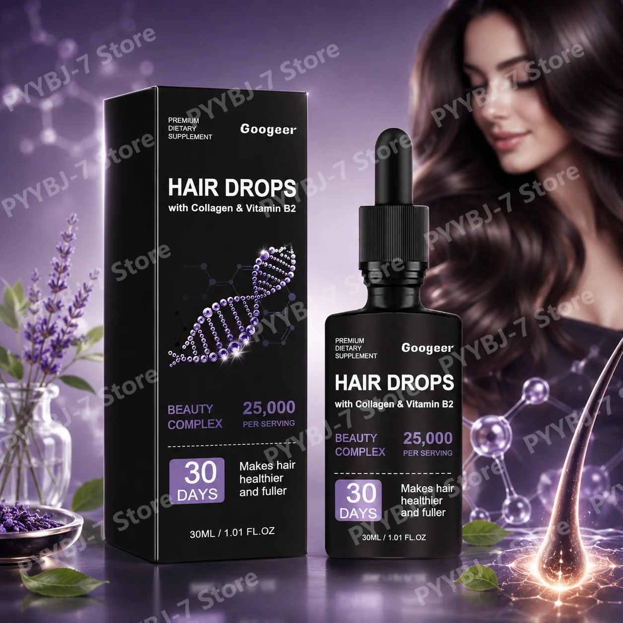 Hair Skin Nails Liquid Supplement with Biotin Vitamin B7 Collagen Vitamin B2 Beauty Support Drops Support Healthy-looking Hair