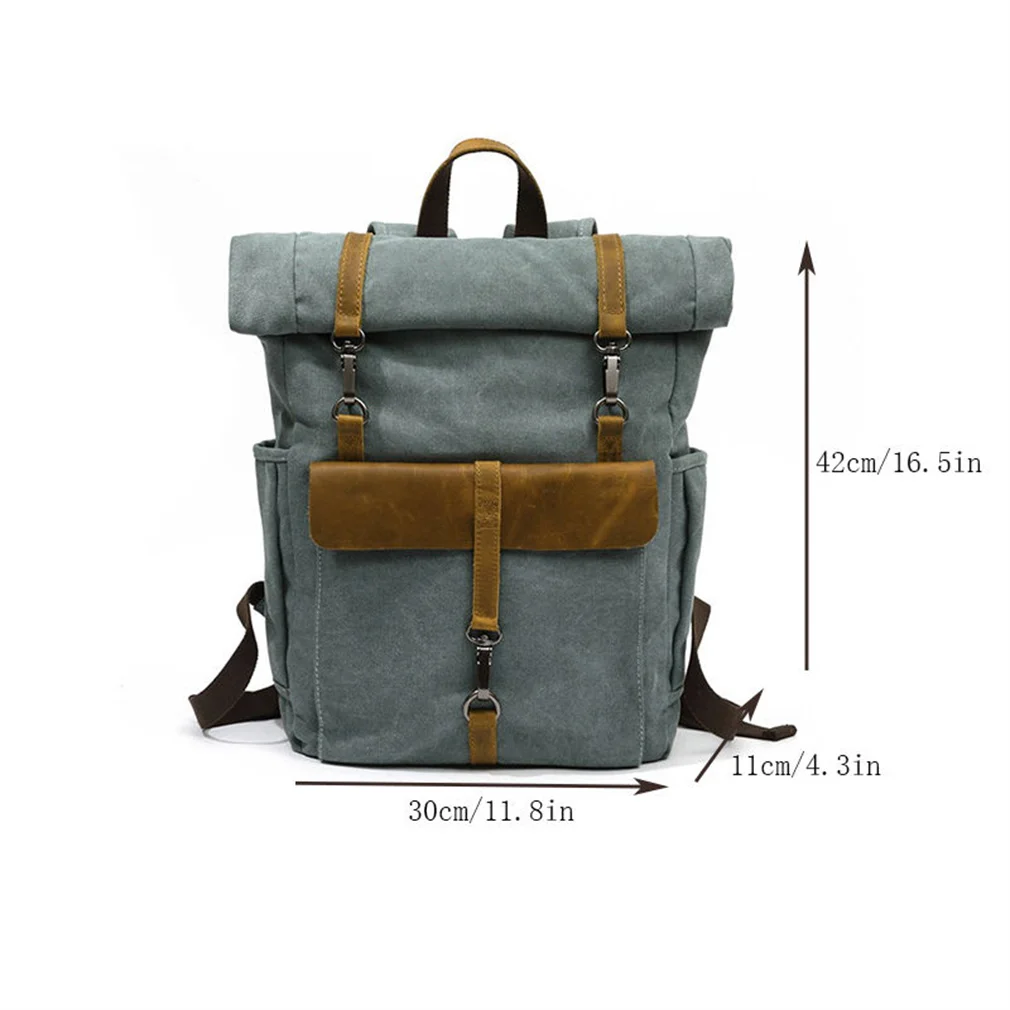 Folding Bicycle Vintage Canvas Leather Backpacks Laptop Daypack For Traveling Teenager Student Computer Rucksacks