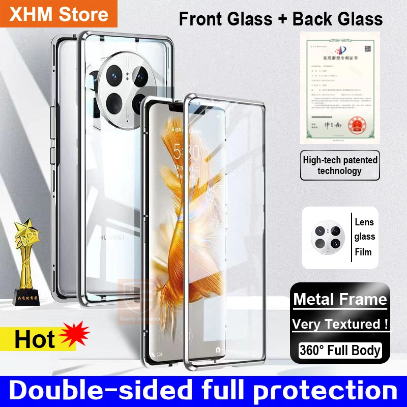 Case For Huawei Mate 50 Pro Mate50 Tempered Glass 360 Phone Cover For Mate 50 Pro Mate50 Case Full Body Flip Metal Double Sided