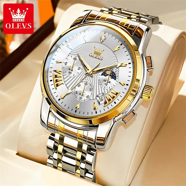 OLEVS Luxus Marke Quarzuhr für Männer Wasserdicht Chronograph männer Armbanduhr Auto Datum Dual Kalender Mond Phase Mann Uhr Neue