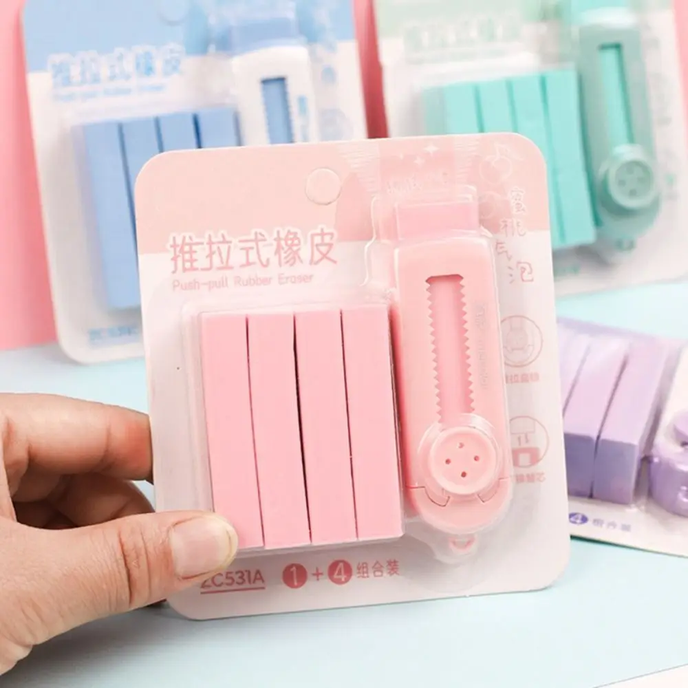 With 4 Refills Push-pull Eraser No Debris Without Leaving Marks Pencil Erasers Refillable Sliding Rubber Eraser