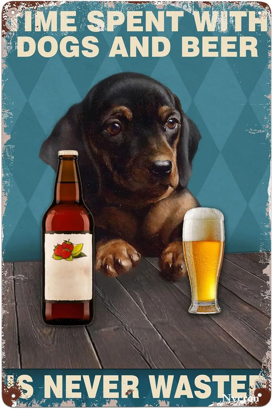 Funny Metal Sign Time Spent with Dogs and Beer Is Never Wasted Retro Decoration Home Kitchen Diner Restaurant Bar Cafe Club Wall