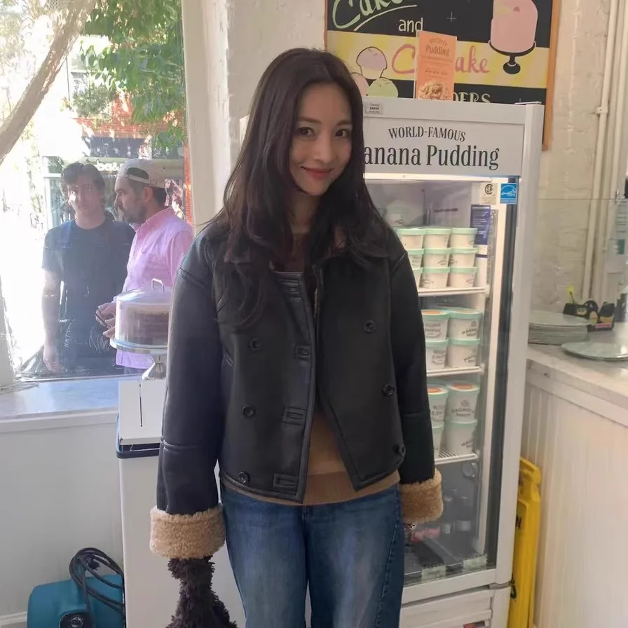 سترة قصيرة أنيقة من فرو الخروف بطراز عتيق مع أزرار مزدوجة، ملابس خارجية متعددة الاستخدامات للسيدات، معطف سميك بأكمام طويلة بل...