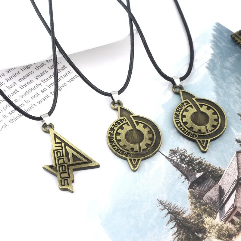 Gate of Destiny Stone Necklace Cosplay The Fate of The Stone Letter Pendant Oshmkufa Amadeus Bronze Badge Pins Jewelry Xmas Gift