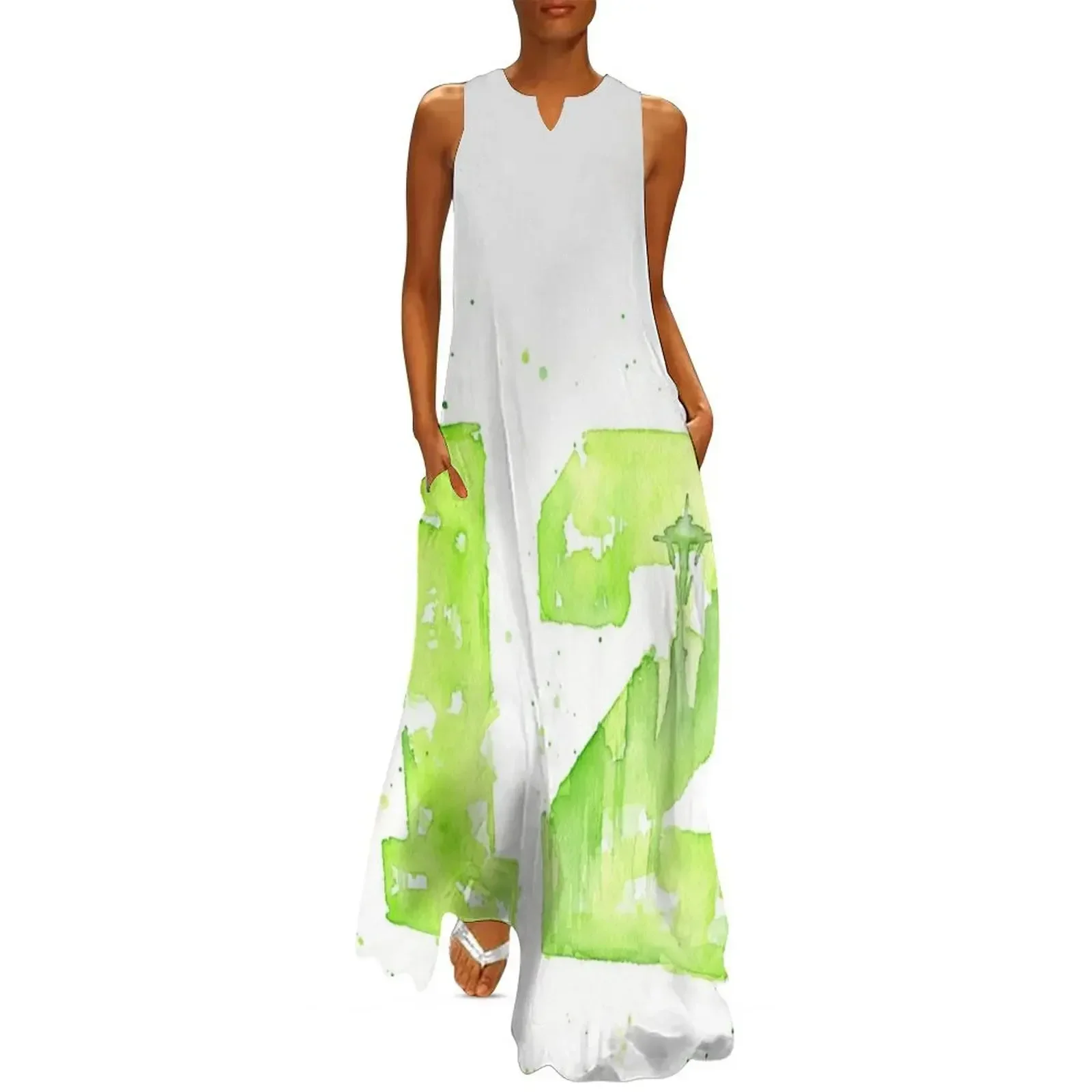 

12th Man Art Seattle Watercolor Space Needle Long Dress loose women's dress clothing women summer 2025 sexy dress