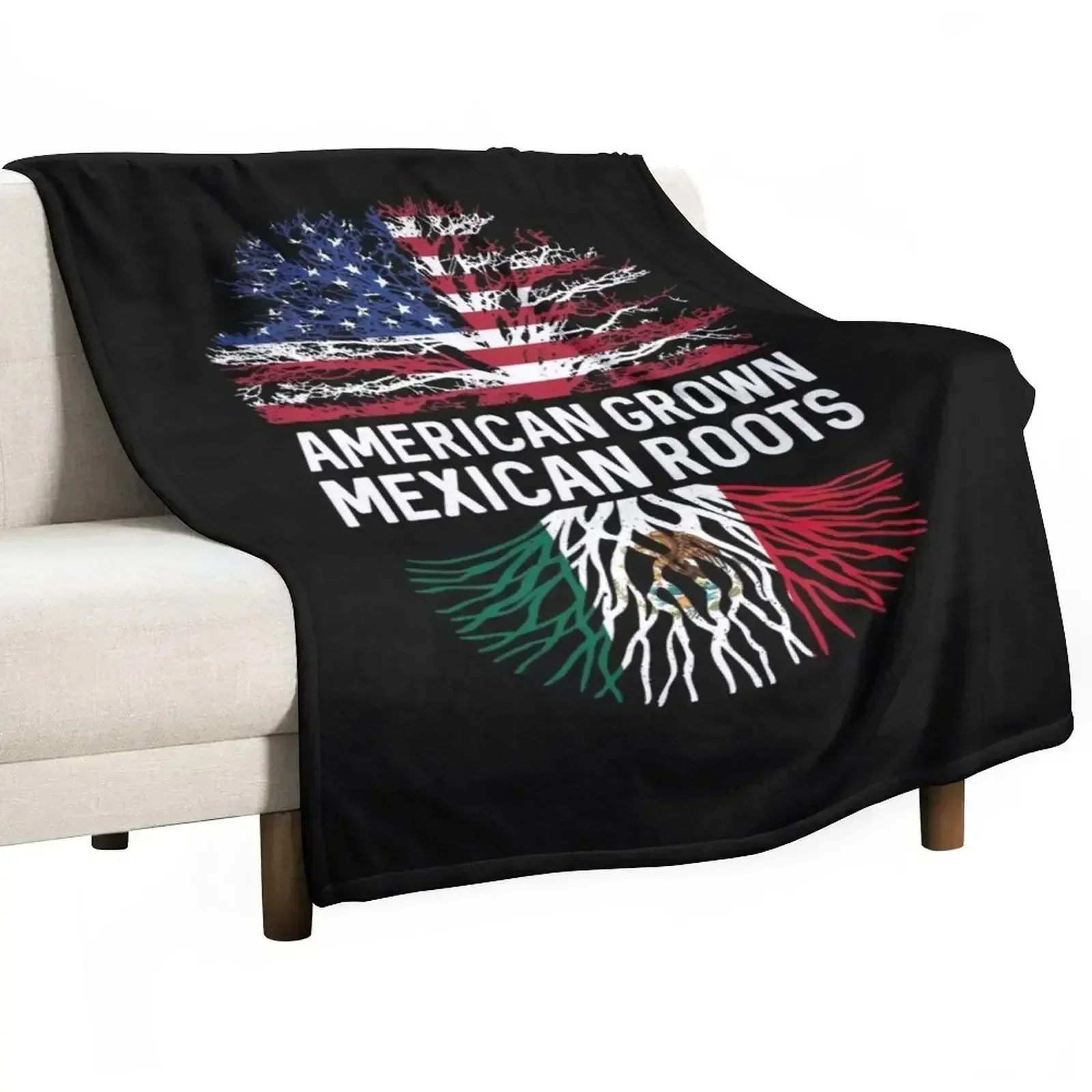 

American Grown Mexican roots US and Mexico flag tree Throw Blanket Retros Camping Flannel Fabric Luxury Thicken Blankets