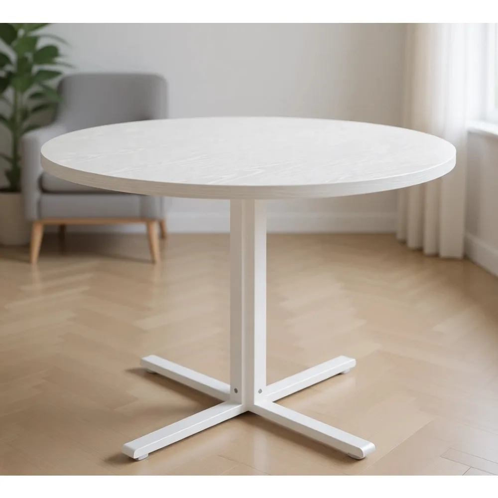 Mesa de Comedor Redonda para Cuatro Personas, Resistente al Agua, Estilo Rústico, 80 cm de Diámetro, 74.5 cm de Altura, Color Blanco Nieve