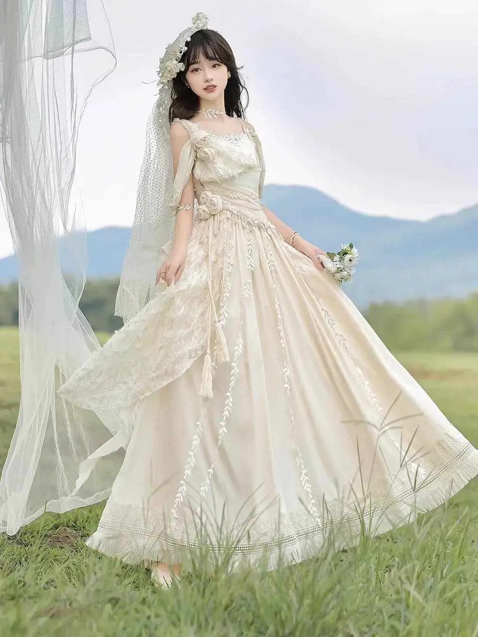 Elegant Princess CLA Heavy Craft Fairy Dress JSK Greek Style Lolita Strap Dress Pastoral Style Party Dresses