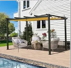 

Современная уличная беседка с выдвижным навесом, настенным алюминиевым укрытием для патио 9x13 и виноградной решеткой