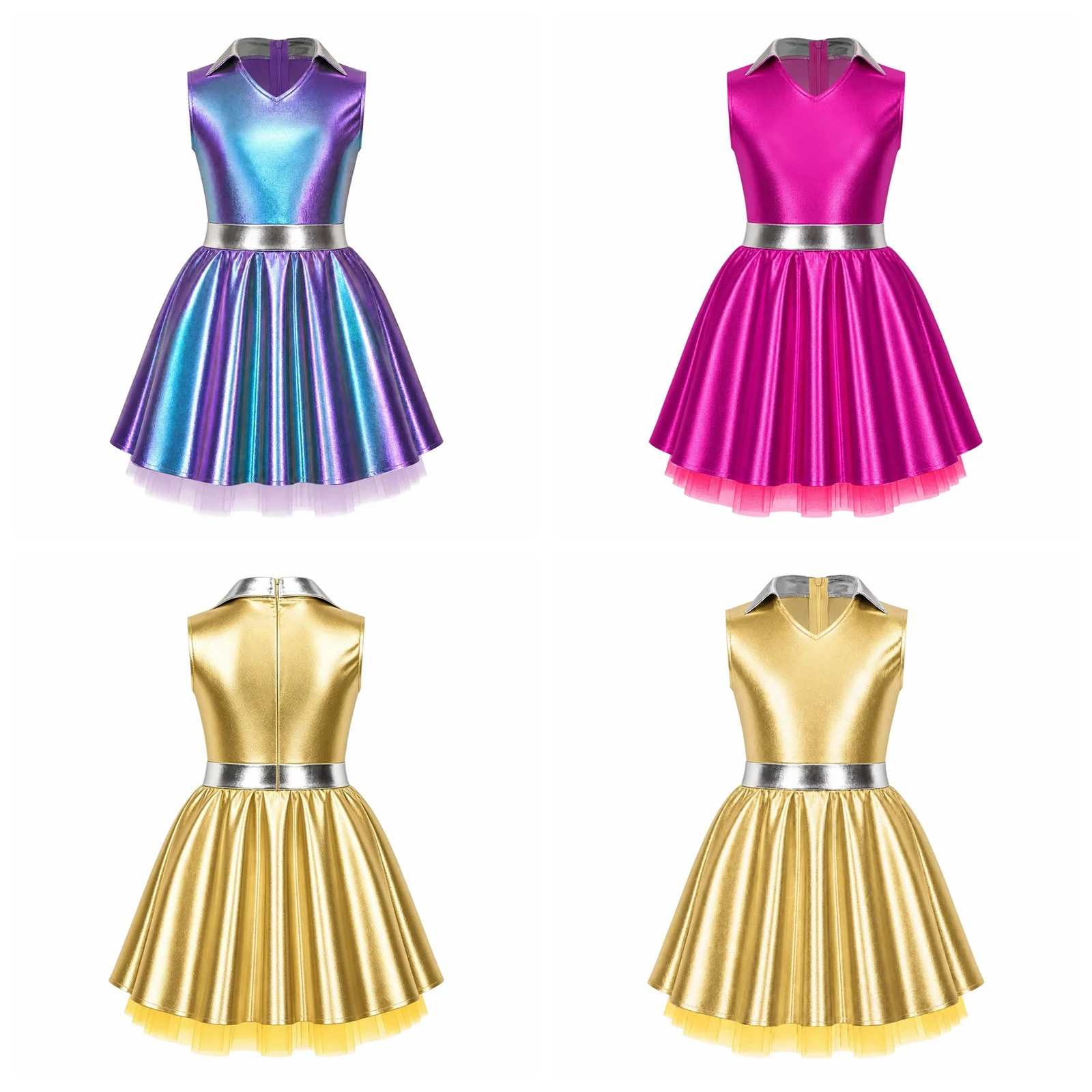 Girls Hippie Costumes Vintage Metallic Dress Kids 70s 80s Disco Jazz Dance Dress Retreo Sleeveless Dress for Stage Performance