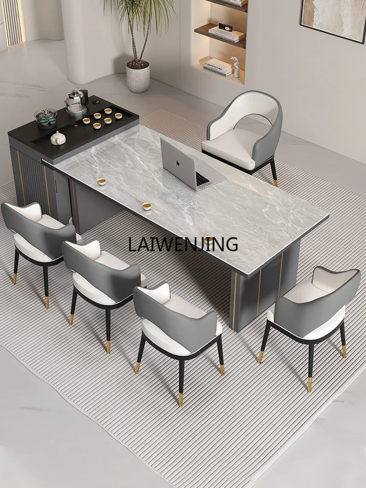 

LYN light luxury rock slab island dining table and chair combination integrated multi-functional telescopic tea table