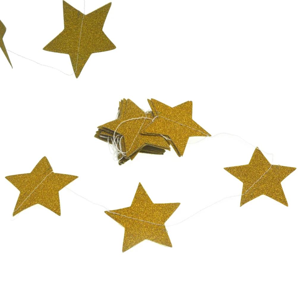 

2M Golden Star Garland Bunting Hanging Paper Decor For Birthday Wedding Party Christmas Event Decoration Flash Gold Bunting