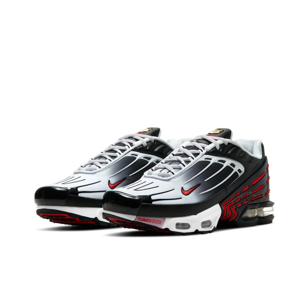 حذاء الجري Nike Original Air Max Plus 3 للرجال ذو الرقبة المنخفضة، حذاء رياضي كاجوال مريح ممتص للصدمات، أحمر وأسود Colorway