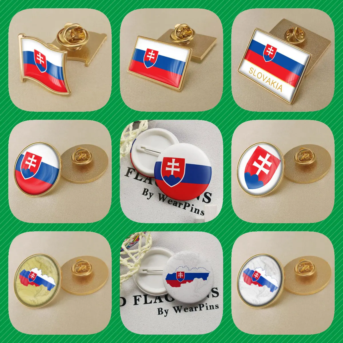 Slovakia Slovaks Slovak Republic Map Flag National Emblem National Flower Brooches Badges Lapel Pins