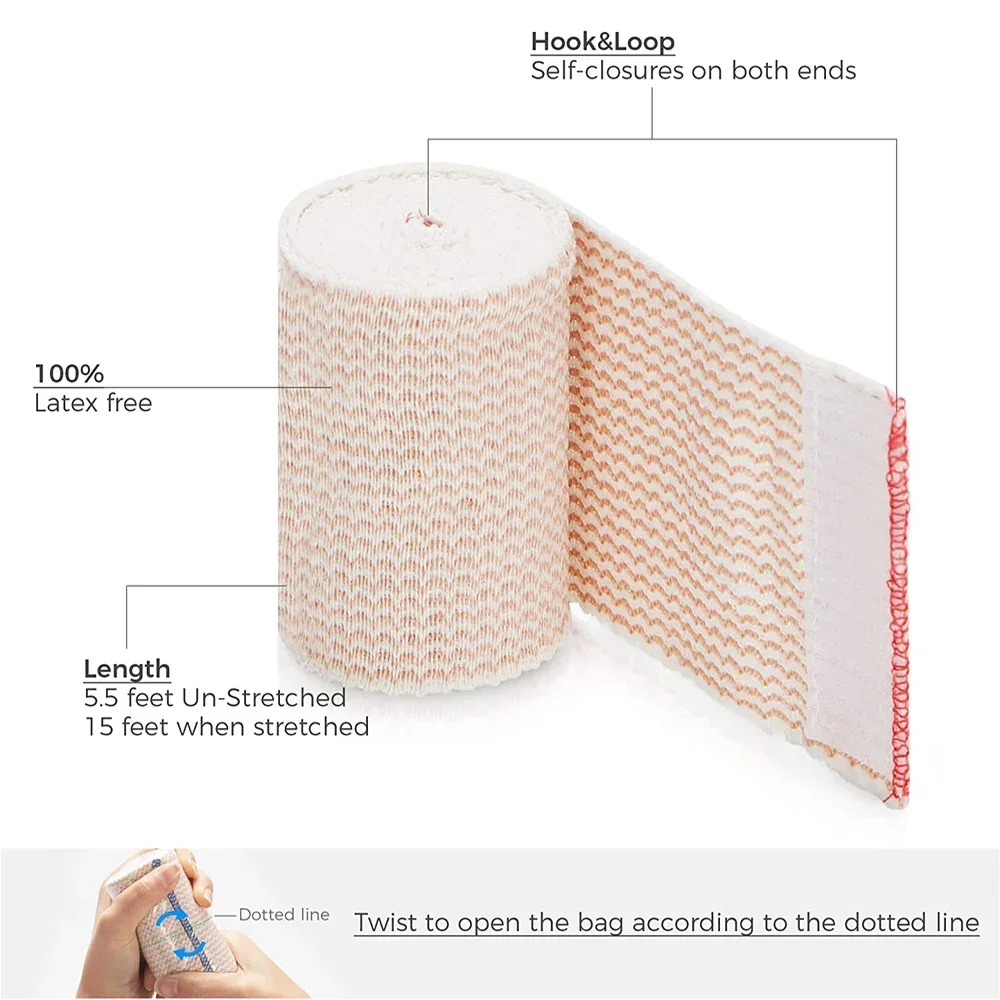 1Roll Elastic Bandage Wraps Compression Bandage with Self Closure Washable Reusable Elastic Bandage for Sports Sprained Injuries