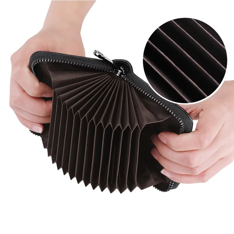 Litchi Texture PU Zipper Accordion Card Wallet, Multi Layers Large Capacity for ID & Bank Cards Unisex Fashion Minimalist