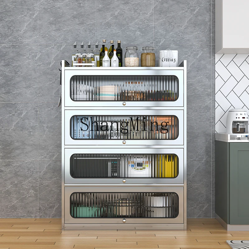 

SM Stainless Steel Side Cabinet Kitchen Shelf with Door Pot Bowl Plate Storage Kitchen Cabinet Household