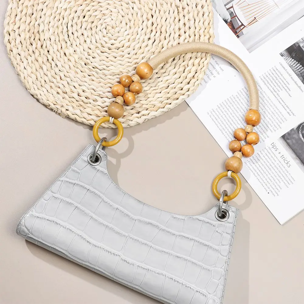 46cm Wood Purse Handle DIY Replacement Wood Plastic Bead Rope Bag Strap Handle Shoulder Belt For Handbag