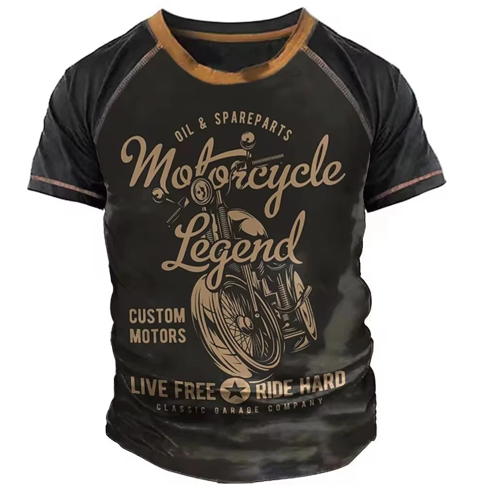 Motorcycle T-shirt Men 3D Print Short Sleeve Vintage TShirt For Men Ride Biker Shirts Tops Oversized Tee Shirt Male Clothing