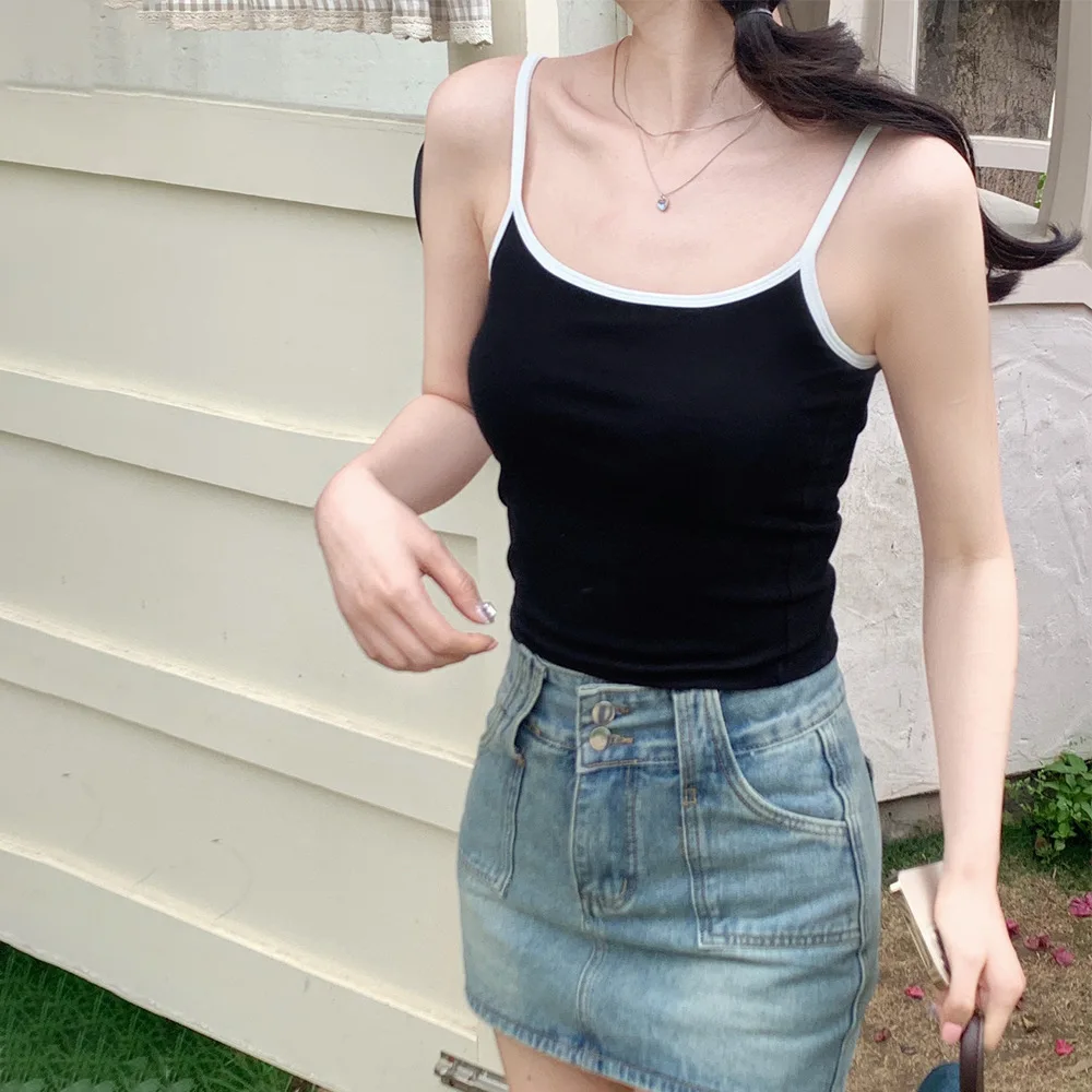 Top in puro cotone piccante per ragazza color blo ter con imbottitura sul petto, lunghezza ortodontica, strato base, capispalla da donna, estate 2025