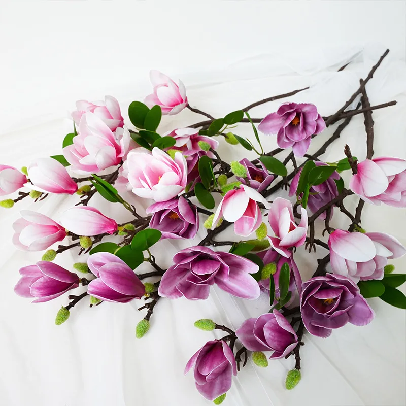 New Artificial Magnolia Flower Branch For Home Living Room Decoration Fake Silk Plant Wedding Party Simulation Flower Bouquet