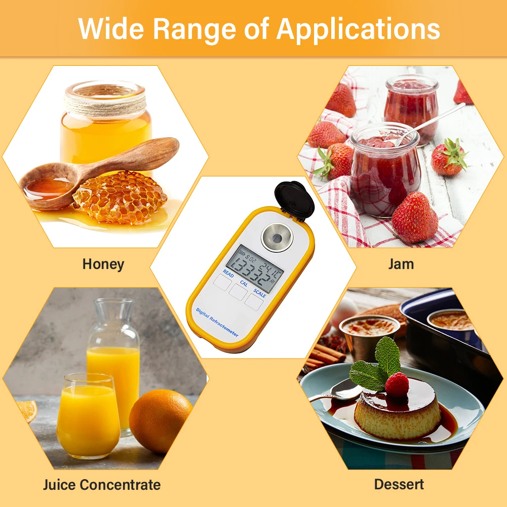 Réfractomcirculation numérique du miel, 3 en 1, 0-90% Brix 5,0% ~ 38,0% Humidité 33,0 ~ Imprimé 0 Baporcelaine Érable SistressMélasse Malt Fournitures d'apiculture