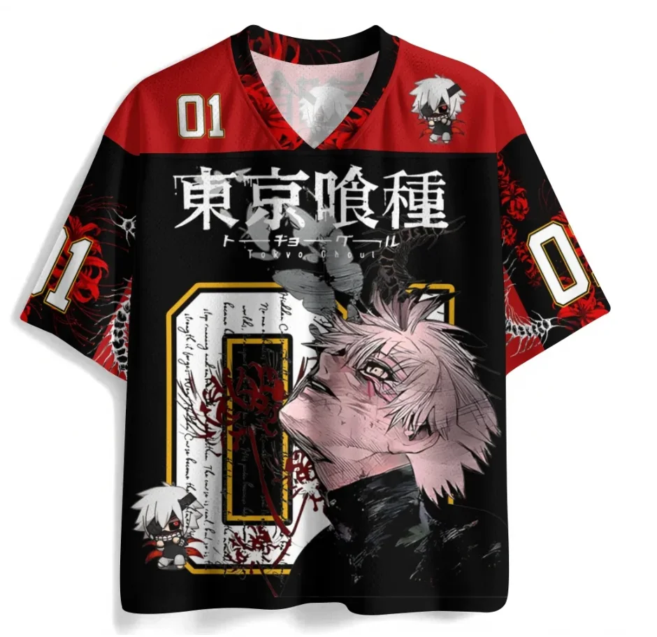 Tokyo Ghoul Kinki Ken Centipede Heko and Red Seaside Flower Element Red Black Splash Ink Dark Manga Style Quick Drying T-shirt