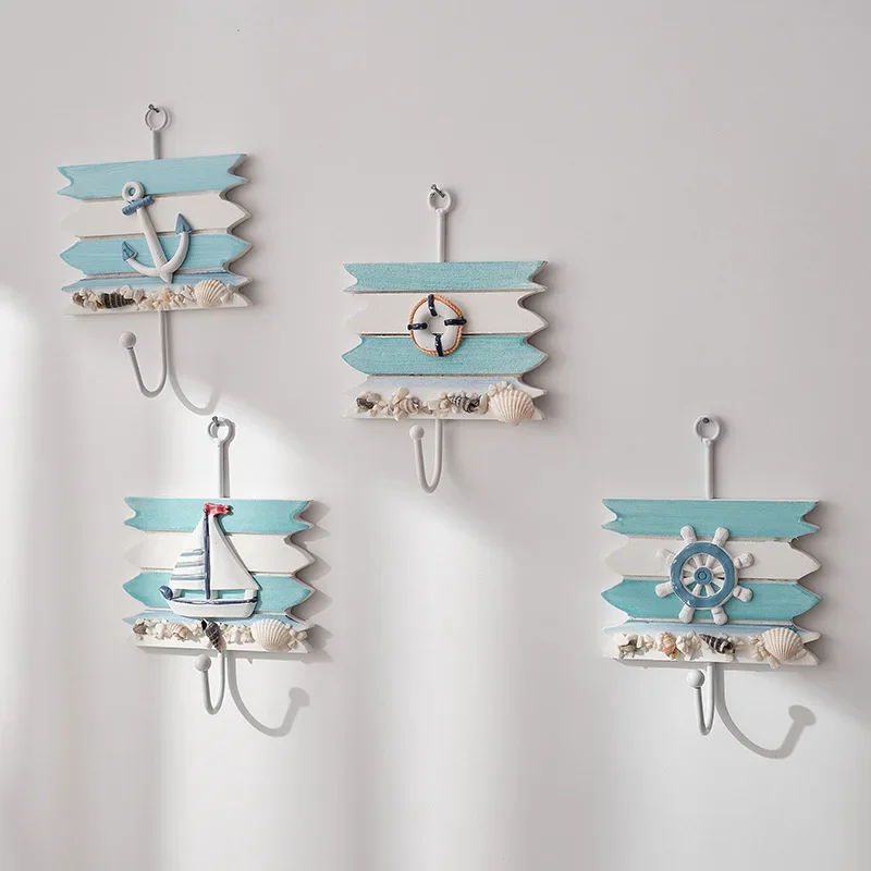 Cartoon Anchor Sailboat Iron Art Clothes Hanger Organizer Mediterranean Style Metal Key Holder Hat Towel Rack Home Decor