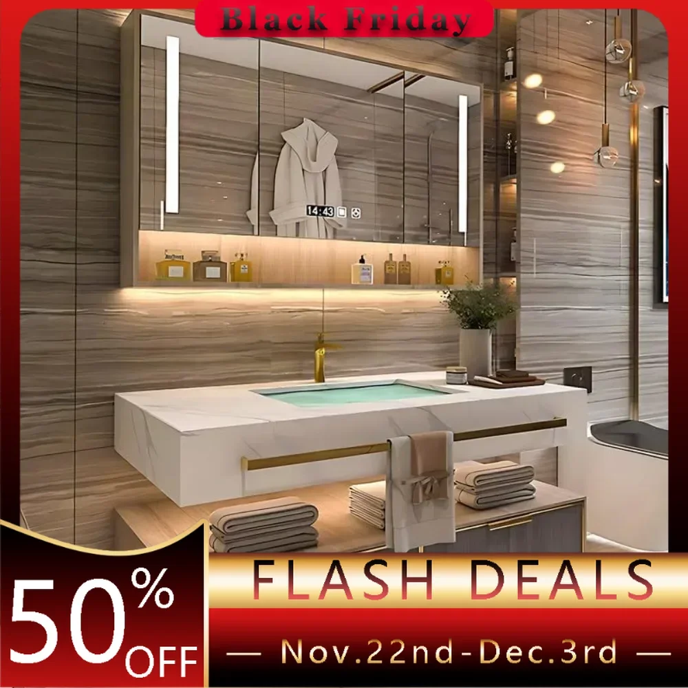 Bathroom Vanity with Sink - Floating Bathroom Vanity Includes Modern Metal Luxury Style,Wall Mouted Cabinet with Towel Hanging