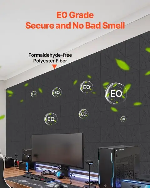 Pacote com 18 painéis de parede acústica 11,8 x 11,8 x 0,4 polegadas autoadesivos pretos