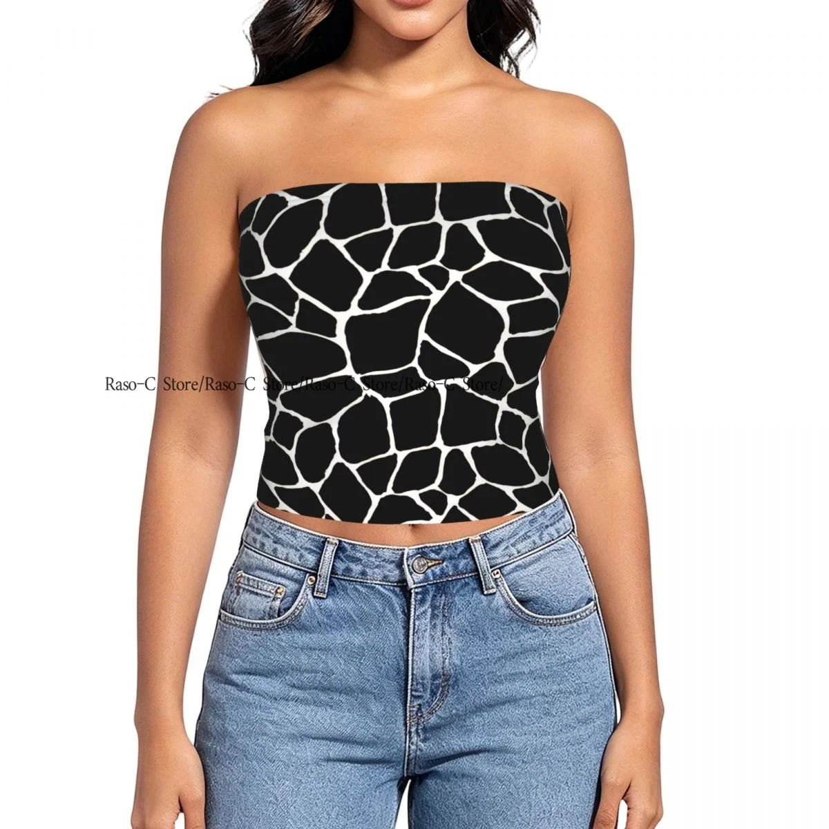 Women's strapless halter top Abstract Geometric Background summer sexy short-sleeved top