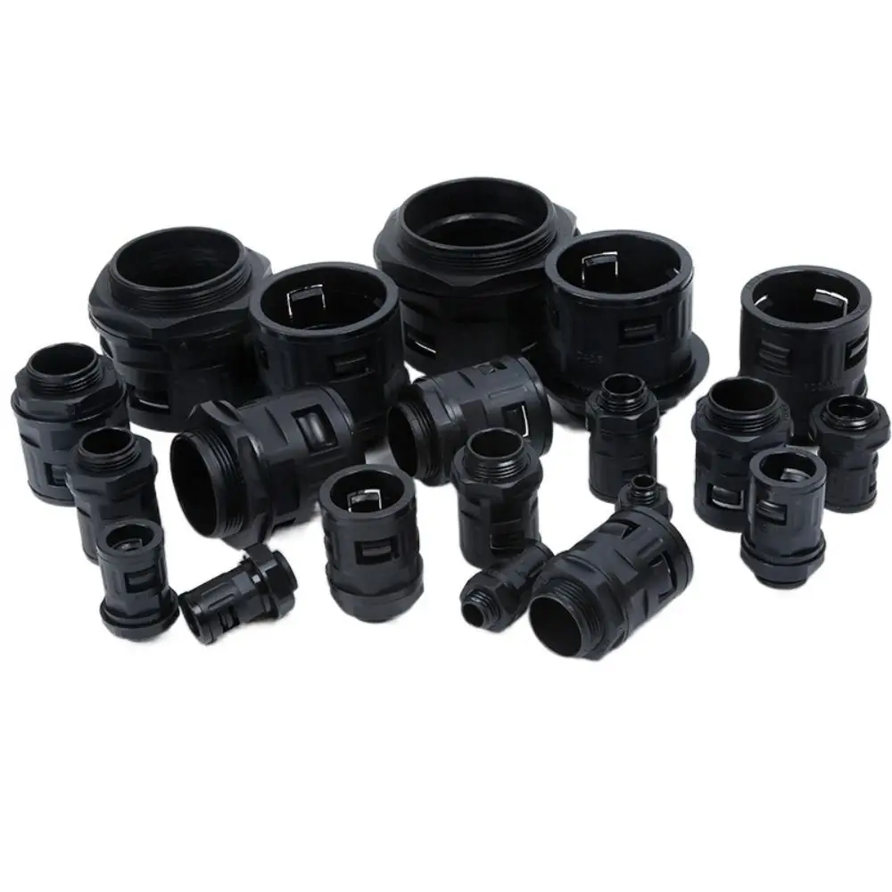 AD13 Plastic Corrugated Pipe Joint Black Multisize Plastic Tube Connector Cable Gland PP Corrugated Pipe