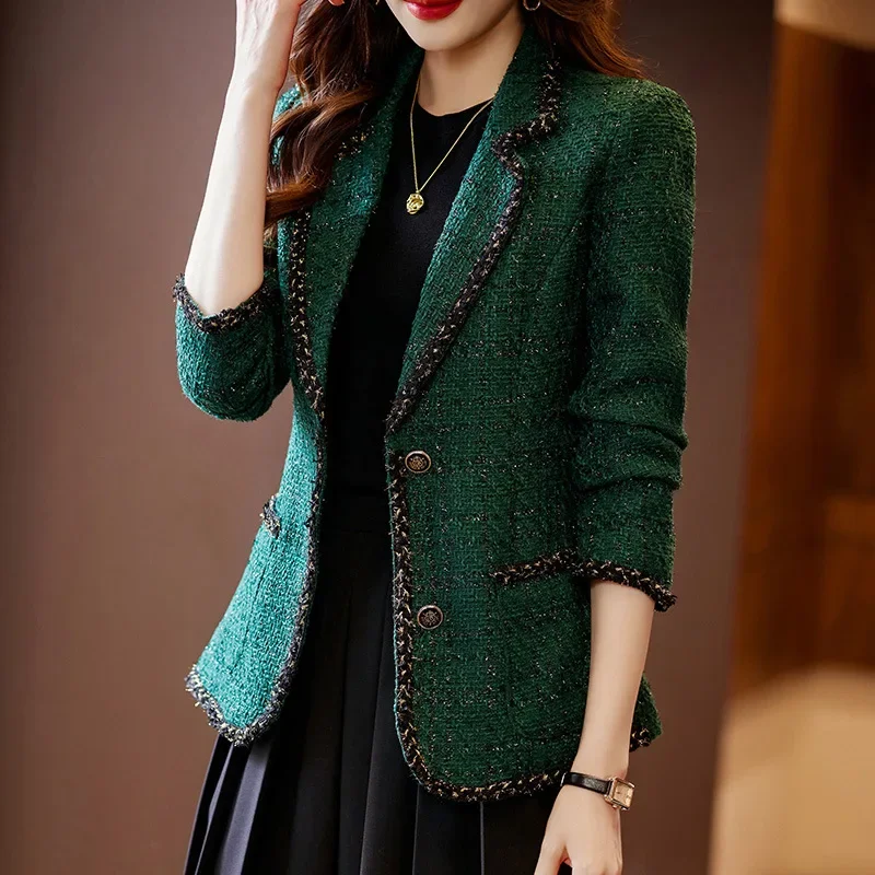 Green Women Suit 1 Piece Blazer Tweed Fall Winter Warm Office Lady Business Work Wear Formal Elegant Coat Jacket Prom Dress