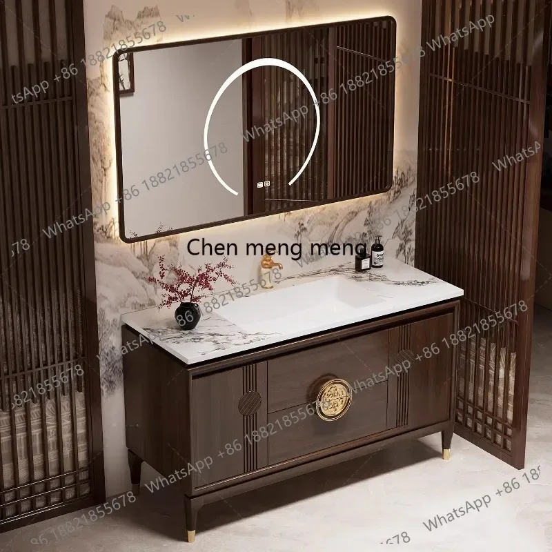 A178Oak bathroom cabinet combined rock slab ceramic integrated basin floor-to-ceiling washbasin wash basin washbasin