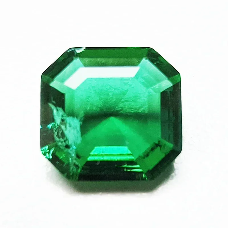 Lab Grown Zambian Emerald Hydrothermal Asscher Cutting Hand Cut with Cracks Inclusions Inside Selectable AGL Certificate