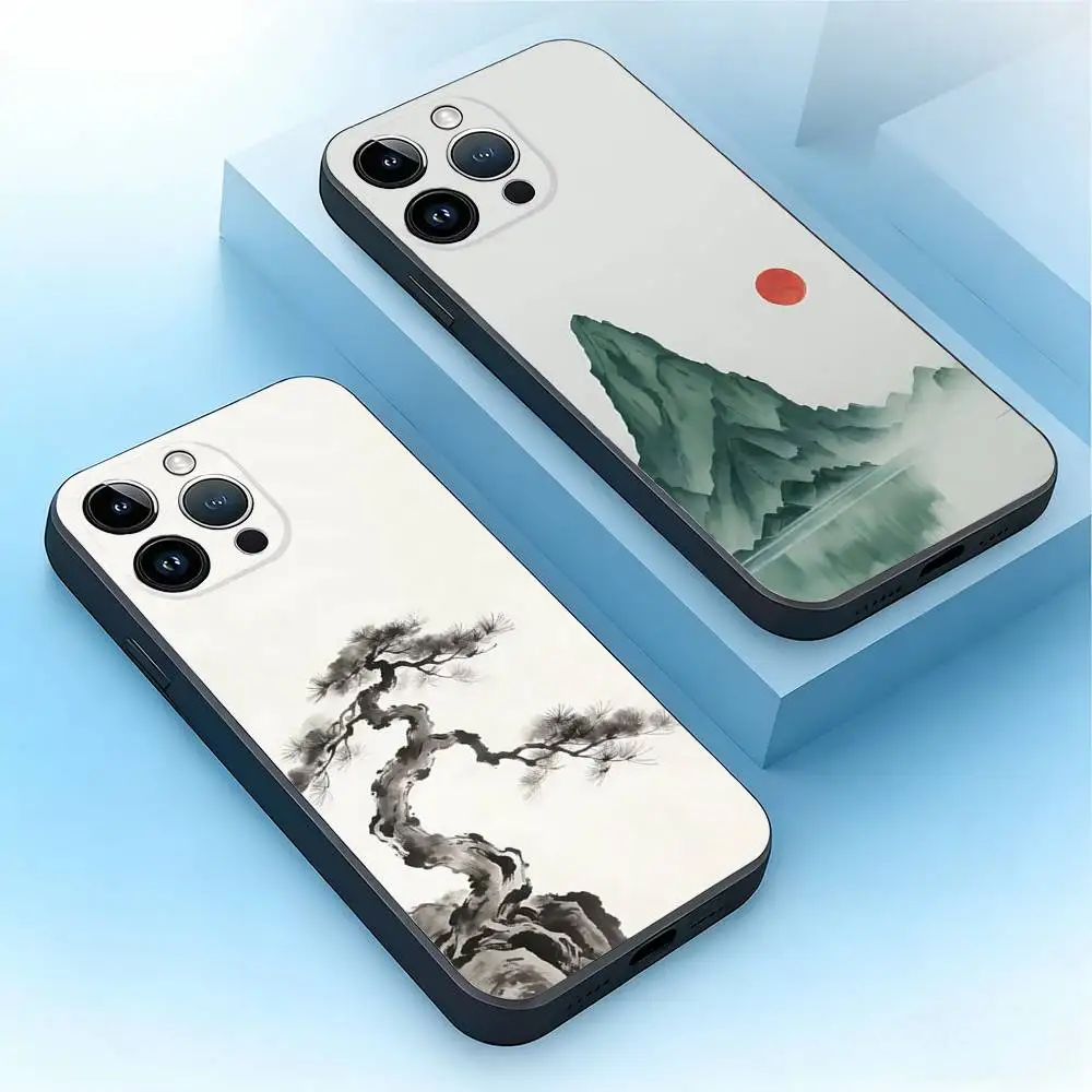 

Chinese Ink Style Phone Case For iPhone 17,16,15,14,13,12,11,Plus,Pro Max,Air,SE,Mini,Soft Silicone Black Cover