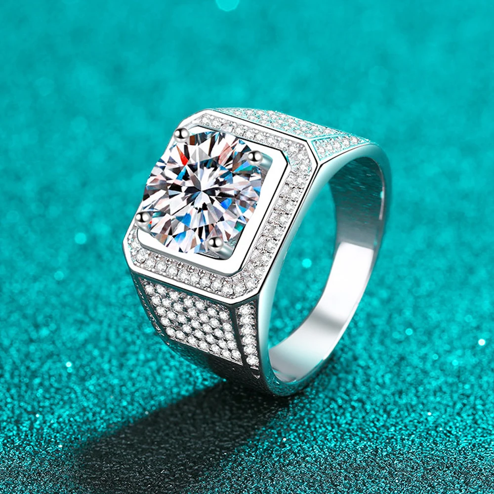 

5ct D Color Moissanite Ring 925 Sterling Sliver Plated 18k Eternity Band Hip Hop Rings For Man With GRA Party Sparkling Jewely