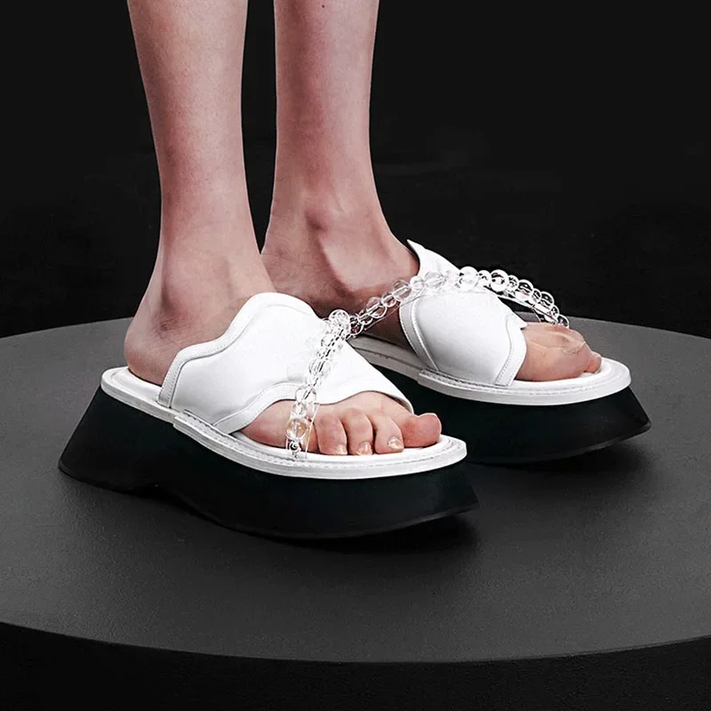 

Transparent Pearl String Thick Bottom Flip-flops Female Summer Outside To Wear 2024 New Increase Fashion Slippers Senior Sense