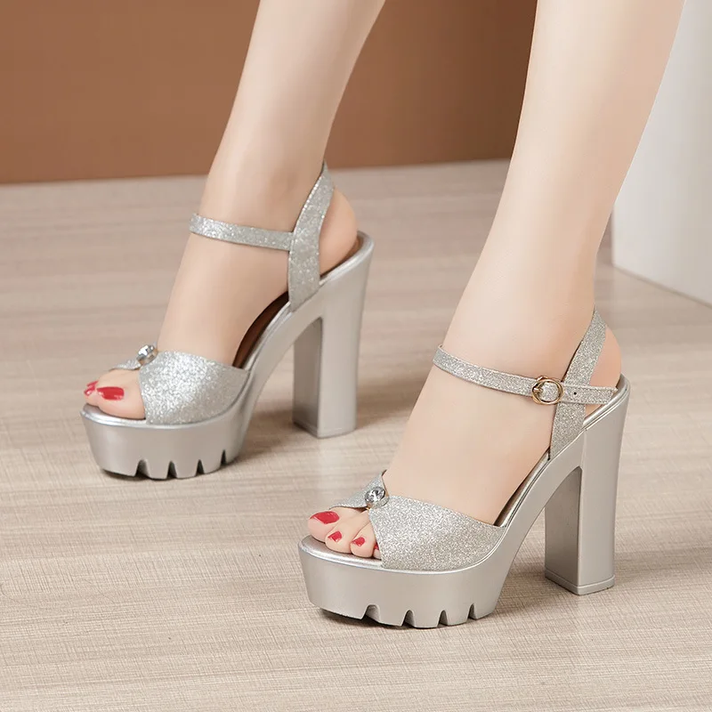 10cm 13cm Small Plus Size 32-43 Elegant Block High Heels Sandals Summer 2023 Womens Thick Bottom Platform Shoes for Model Party