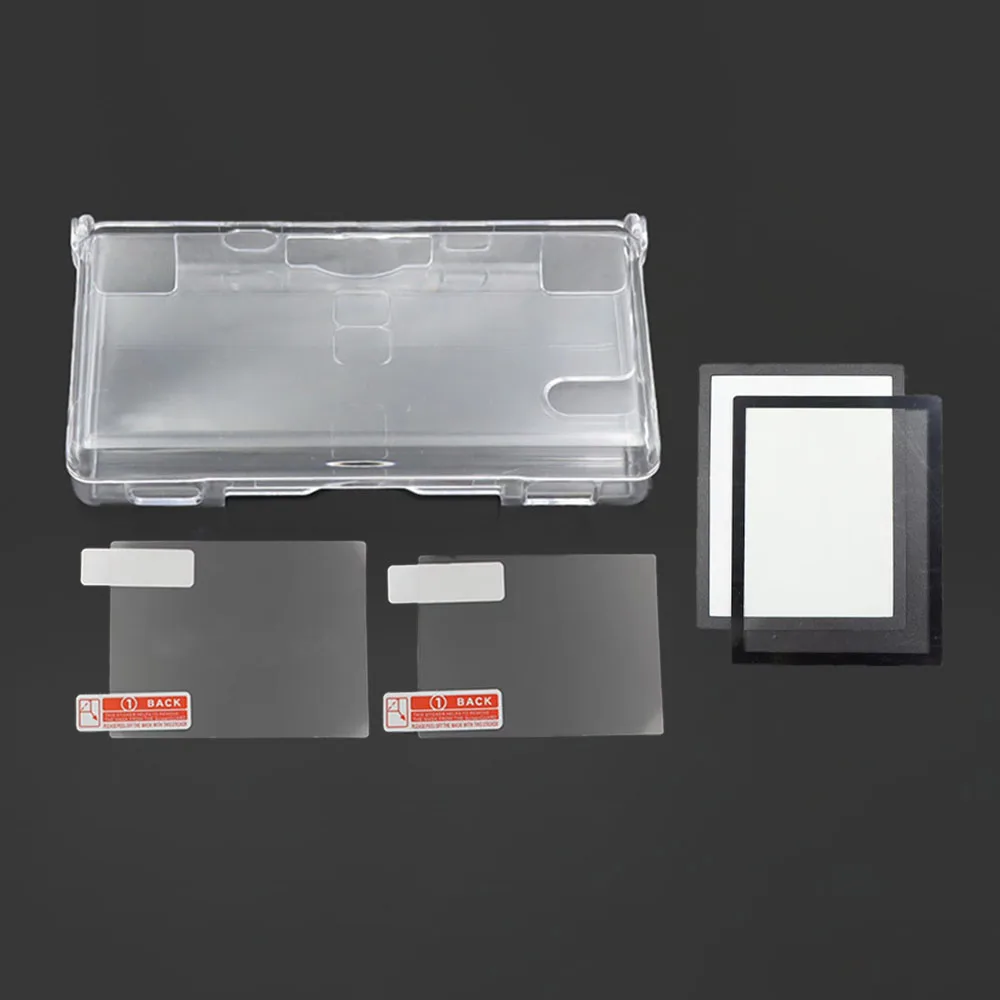 For NDSL Plastic Upper & Lower Screen Mirror Lens Panel + Transparent Clear Protective Case + Plastic Protective Film