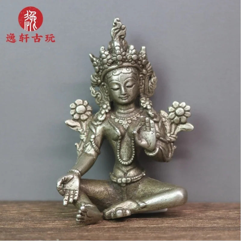 Nepalese Buddha small ornament, solid copper silver-plated Tara , Tibetan Buddhist statue, antique bronze ar