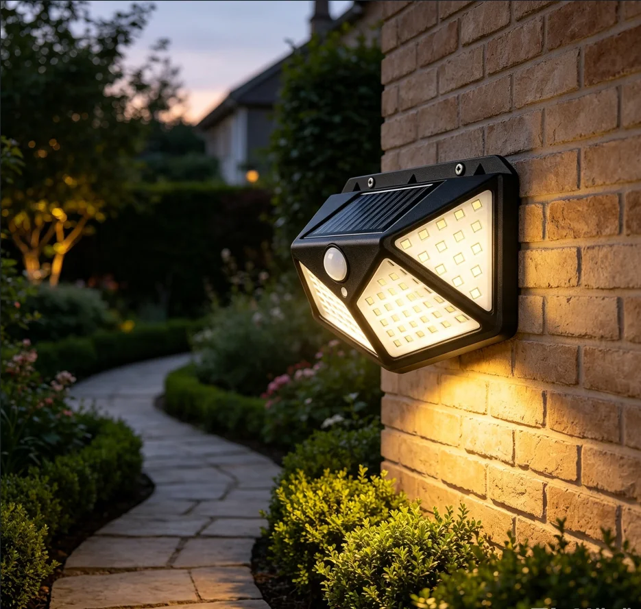 luz-de-parede-solar-led-para-exterior-a-prova-d'Agua-lampada-de-seguranca-com-sensor-de-movimento-100-leds-luz-de-inundacao-para-patio-quintal-jardim-e-entrada
