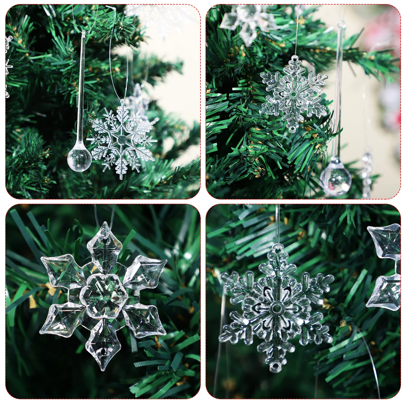 

1Set Christmas Icicle Hanging Ornaments Clear Snowflake Decorations Holiday Party Supplies Crystal Tree Pendants Xmas Tree Decor