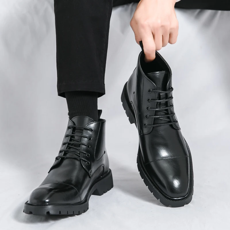 

2025: мужские короткие ботинки, зимняя мода, новые удобные узкие кружевные туфли Amazon, старомодная деловая мужская повседневная модная обувь